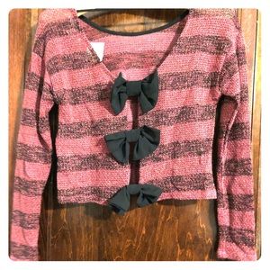 Sheer Cropped Sweater with Bow Detail